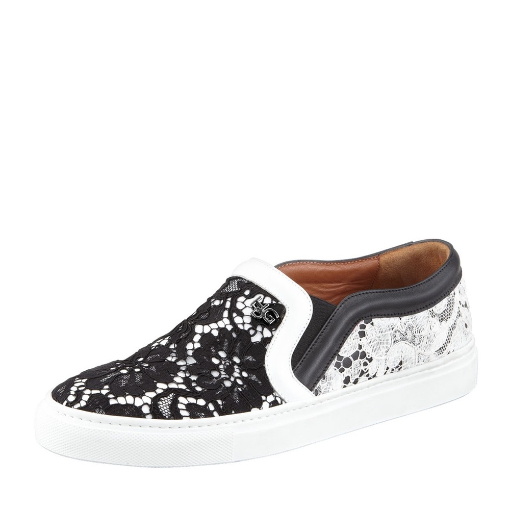 Givenchy Lace Slip-On Sneaker, Black/White, Size 39.5